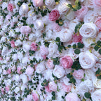 Atlasflowerswall Luxury 5D Blush Pink & White Rose Peony Flower Wall Backdrop for Wedding Party Decor