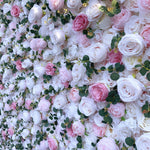 Atlasflowerswall Luxury 5D Blush Pink & White Rose Peony Flower Wall Backdrop for Wedding Party Decor
