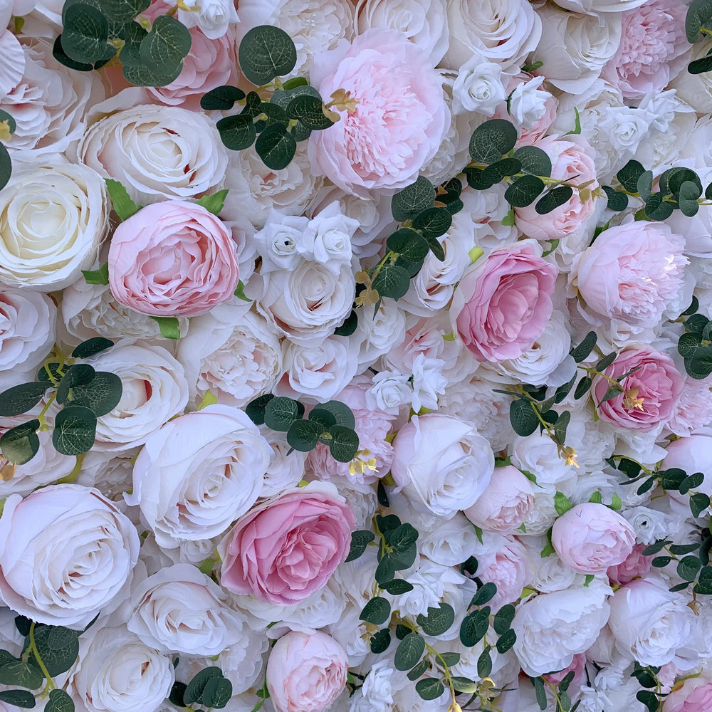 Atlasflowerswall Luxury 5D Blush Pink & White Rose Peony Flower Wall Backdrop for Wedding Party Decor