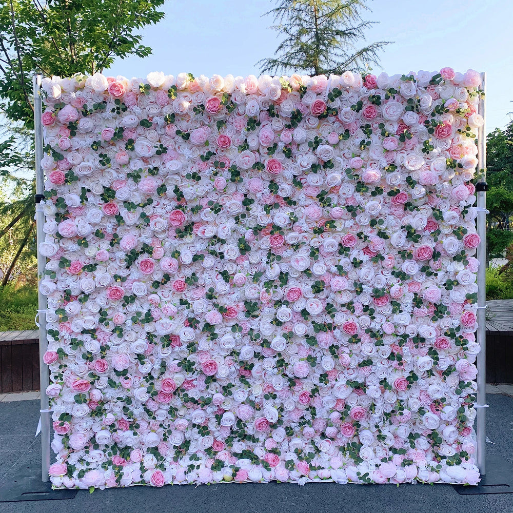  Atlasflowerswall Luxury 5D Blush Pink & White Rose Peony Flower Wall Backdrop for Wedding Party Decor