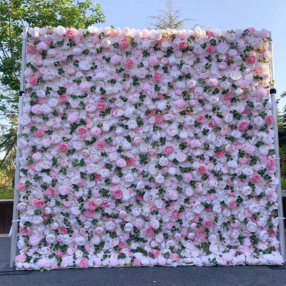 Atlasflowerswall Luxury 5D Blush Pink & White Rose Peony Flower Wall Backdrop for Wedding Party Decor