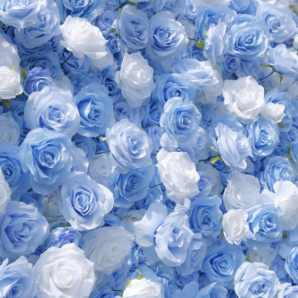 Atlasflowerswall 5D Blue & White Rose Artificial Flower Wall Backdrop for Wedding Party Decor