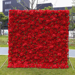 3D Artificial Fabric Red Rose & Hydrangea Flower Wall Backdrop for Wedding & Party Decor