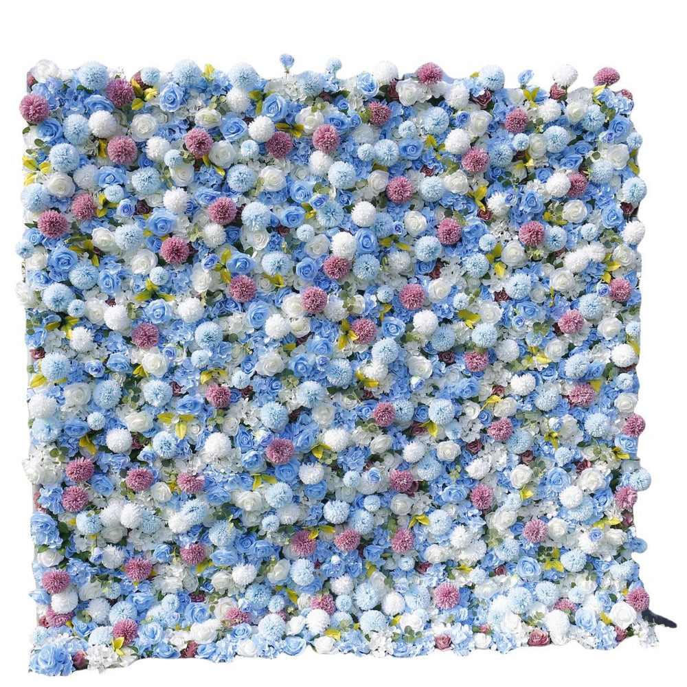 Atlasflowerswall 3D Blue Rose Flower Wall Fabric Rolling Up Curtain Floral Backdrop Wedding Party Decor