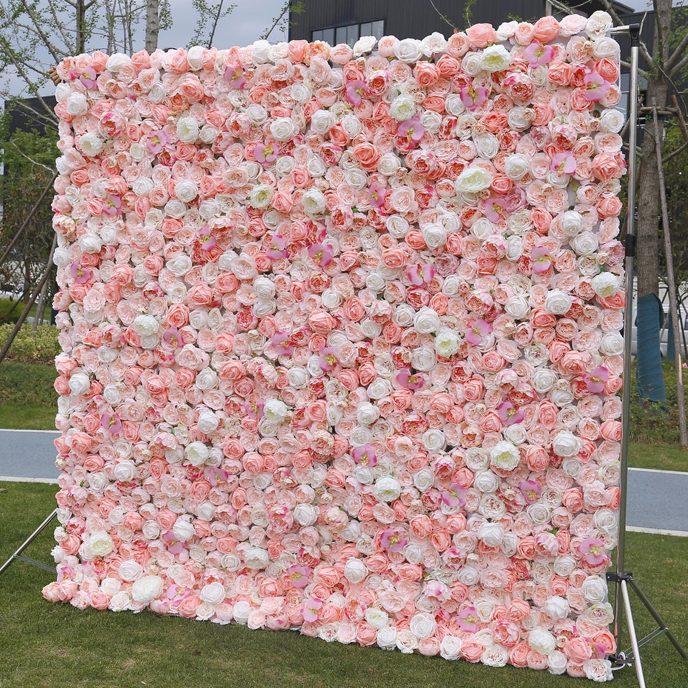 Atlasflowerswall 3D Blush Pink & White Rose Flower Wall Backdrop for Wedding Event Decor