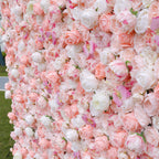 Atlasflowerswall 3D Blush Pink & White Rose Flower Wall Backdrop for Wedding Event Decor