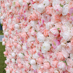 Atlasflowerswall 3D Blush Pink & White Rose Flower Wall Backdrop for Wedding Event Decor