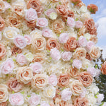 3D Champagne Blush Rose Flower Wall Backdrop for Wedding Party & Photo Booth