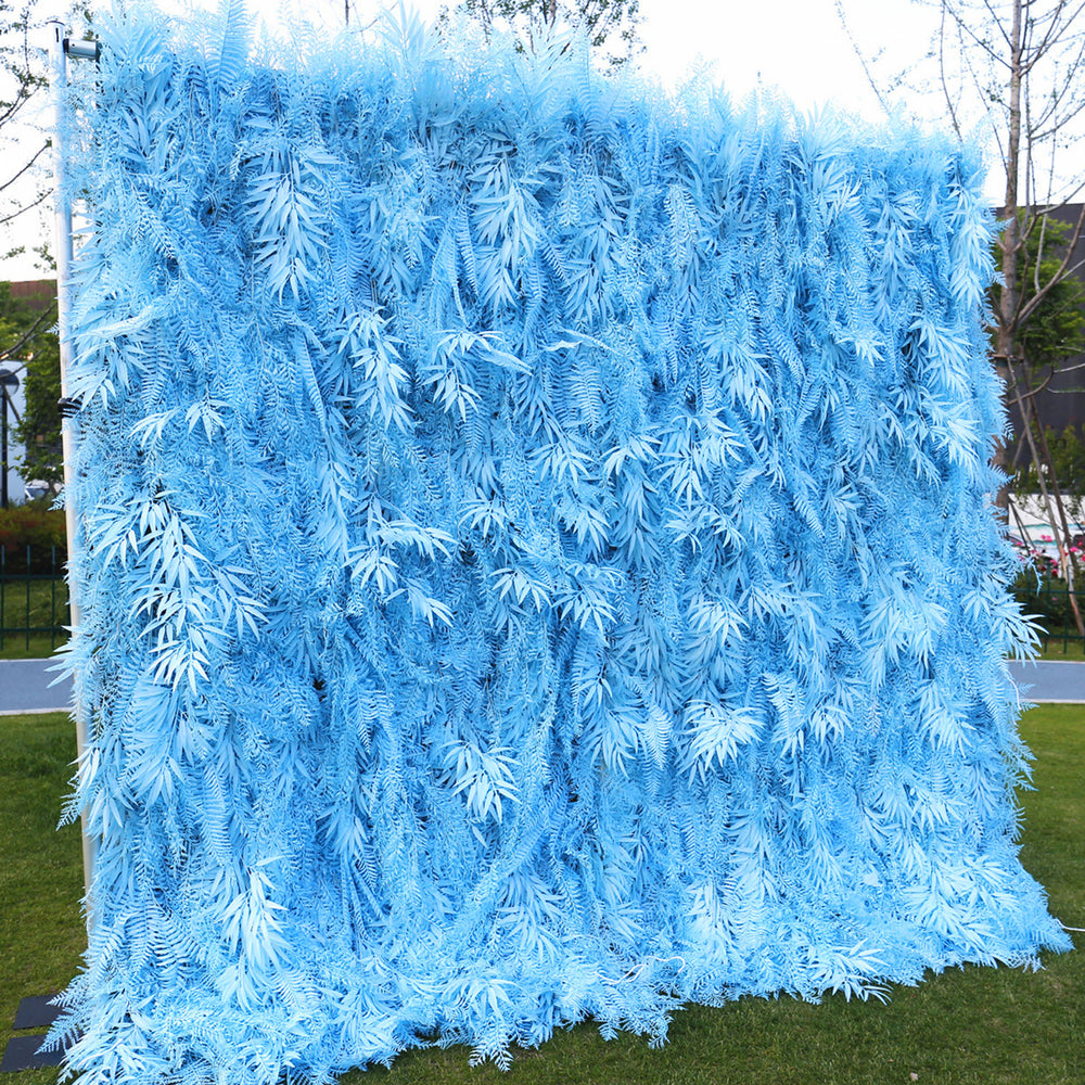 3D Light Blue Fern Artificial Flower Wall Backdrop for Wedding & Event Decor