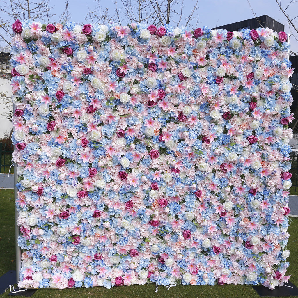 3D Pink Blue Rose Hydrangea Flower Wall Backdrop for Wedding & Party Decoration