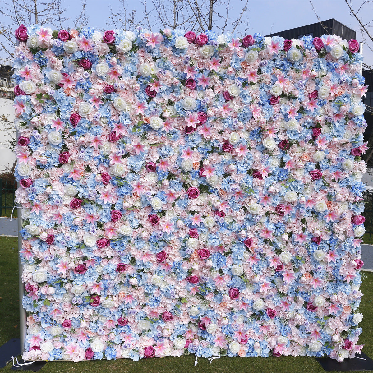 3D Pink Blue Rose Hydrangea Flower Wall Backdrop for Wedding & Party Decoration