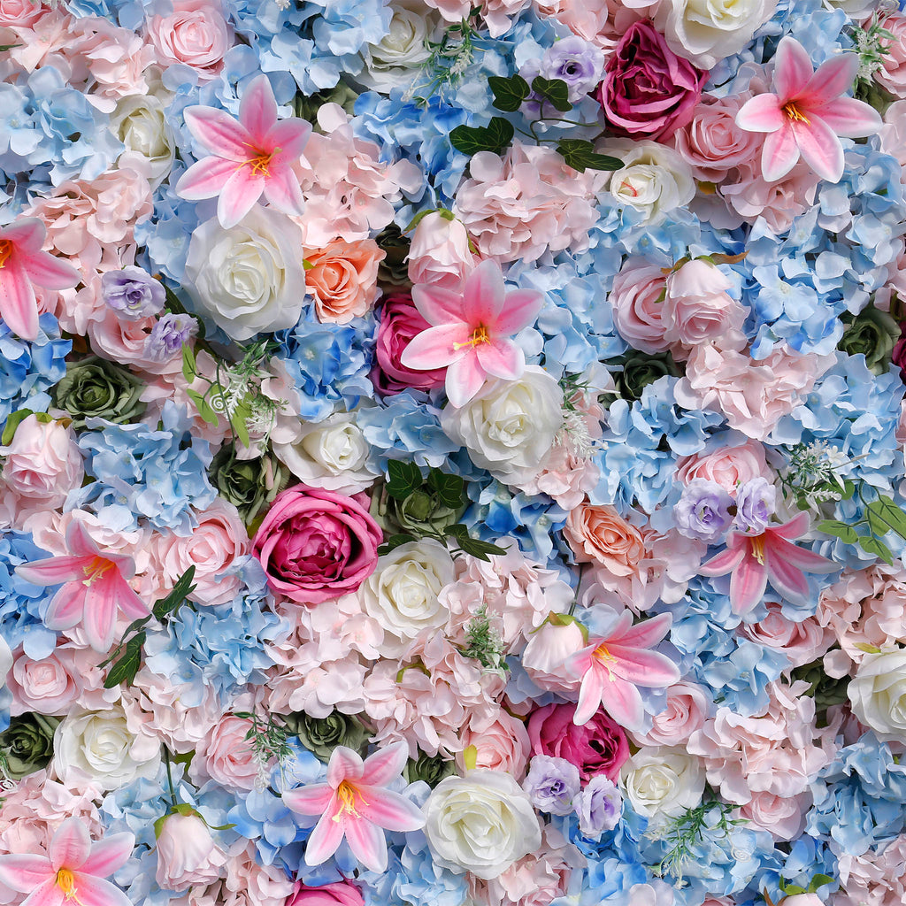 3D Pink Blue Rose Hydrangea Flower Wall Backdrop for Wedding & Party Decoration