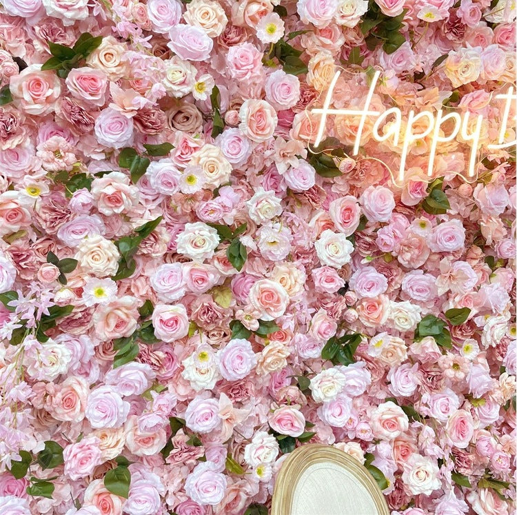 Atlasflowerswall 3D Pink Fabric Backed Artificial Flower Wall Backdrop for Wedding and Events