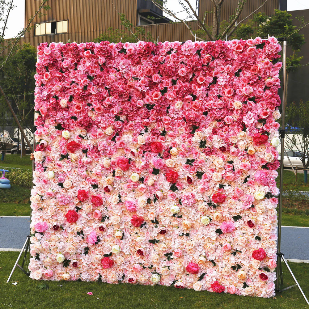 Atlasflowers 3D Pink Ombre Rose Artificial Flower Wall Backdrop for Wedding & Party Decor