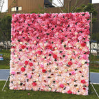 Atlasflowers 3D Pink Ombre Rose Artificial Flower Wall Backdrop for Wedding & Party Decor