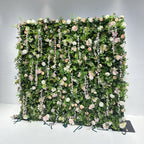 3D Pink Rose Green Leaf Rolling Up Curtain Flower Wall for Wedding & Party Decoration
