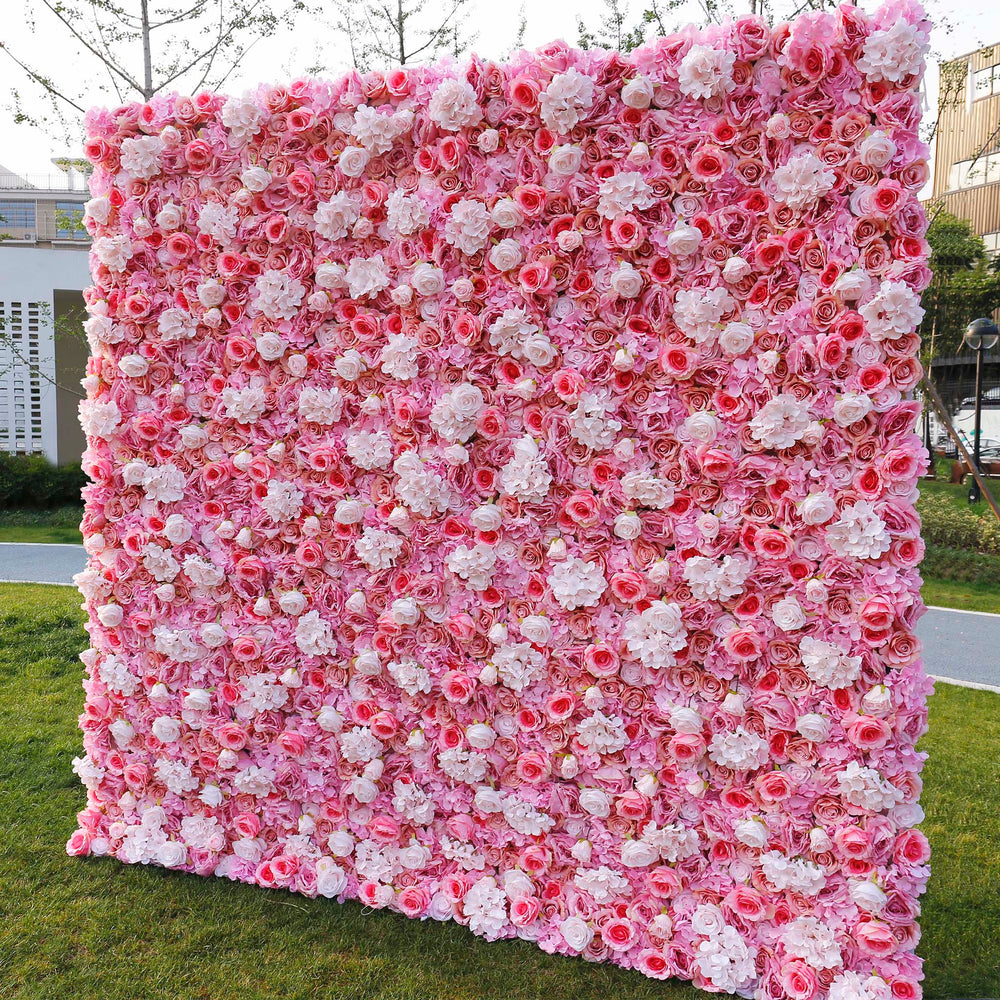 Atlasflowerswall 3D Pink Rose & Hydrangea Flower Wall Backdrop for Wedding Decor