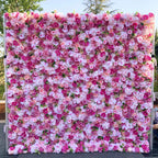 3D Pink Silk Rose & Orchid Artificial Flower Wall Backdrop for Event Party Decor