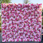 3D Pink Silk Rose & Orchid Artificial Flower Wall Backdrop for Event Party Decor