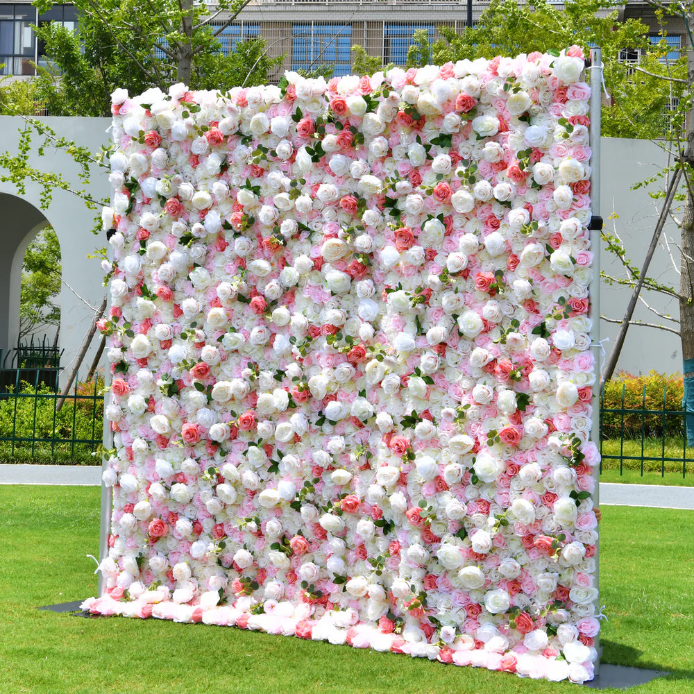 wedding flower wall background pink and white roses