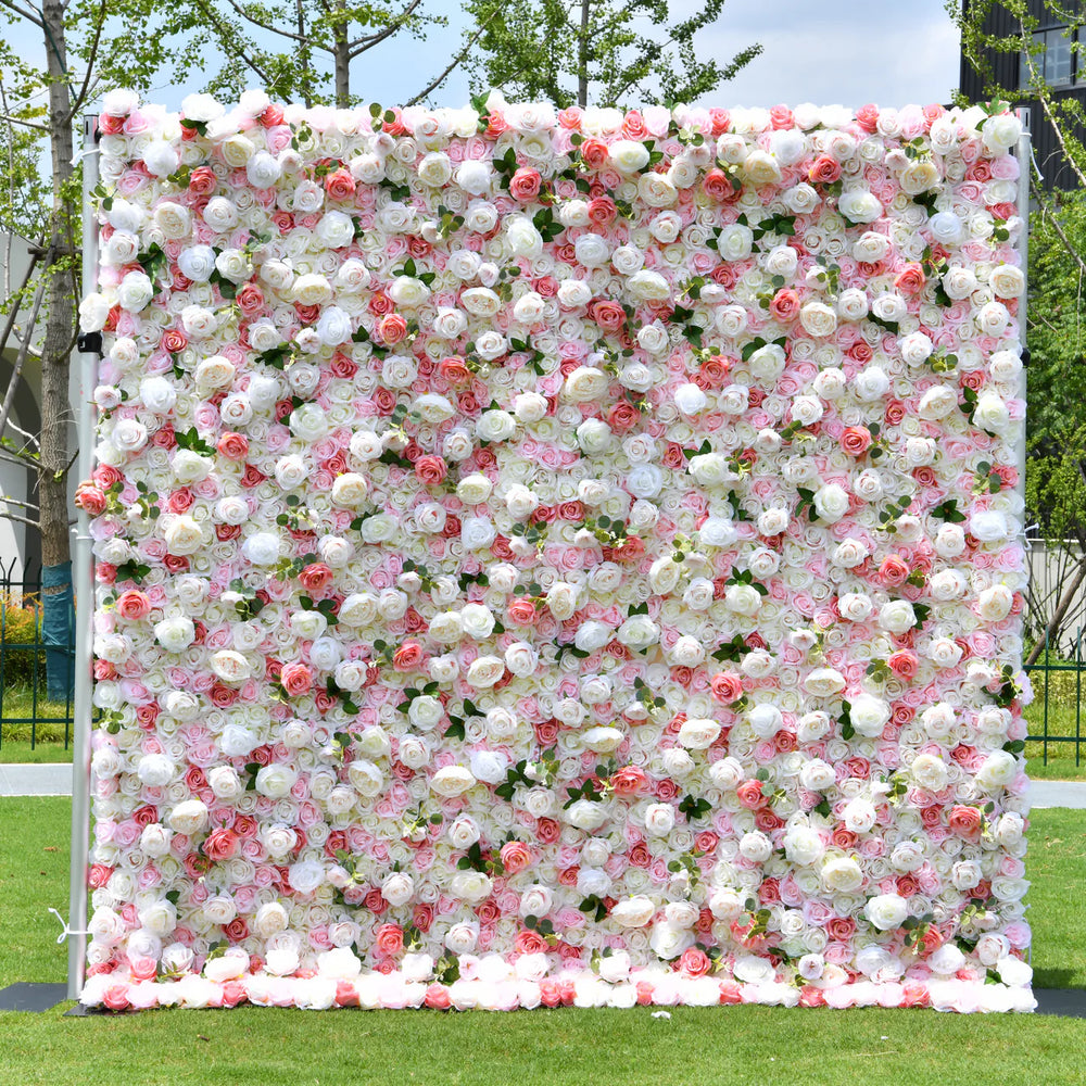 5D pink and white rose artificial flower wall wedding backdrop