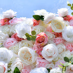 3D Pink & White Rose Roll Up Flower Wall Curtain Backdrop for Event Party Decor
