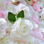 3D Pink & White Rose Roll Up Flower Wall Curtain Backdrop for Event Party Decor