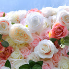 3D Pink & White Rose Roll Up Flower Wall Curtain Backdrop for Event Party Decor