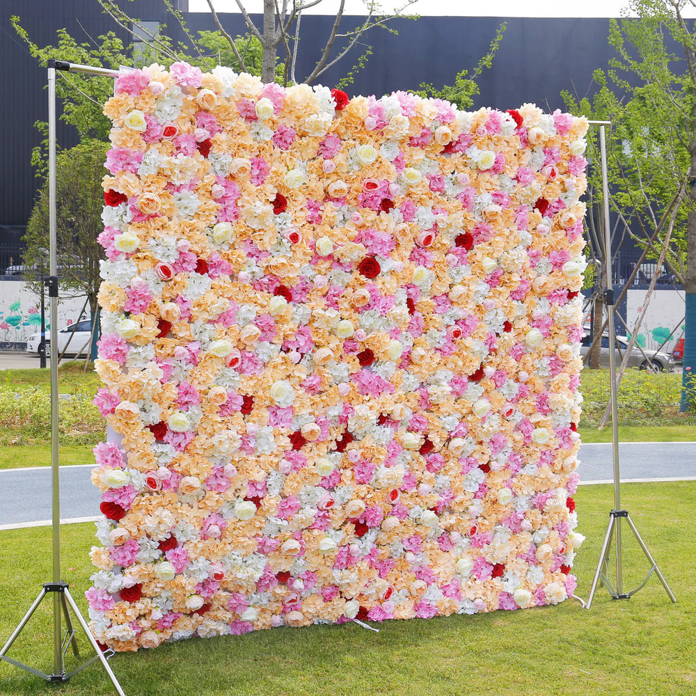Premium 3D Pink Yellow Hydrangea Floral Wall Backdrop for Wedding Party & Event Decor