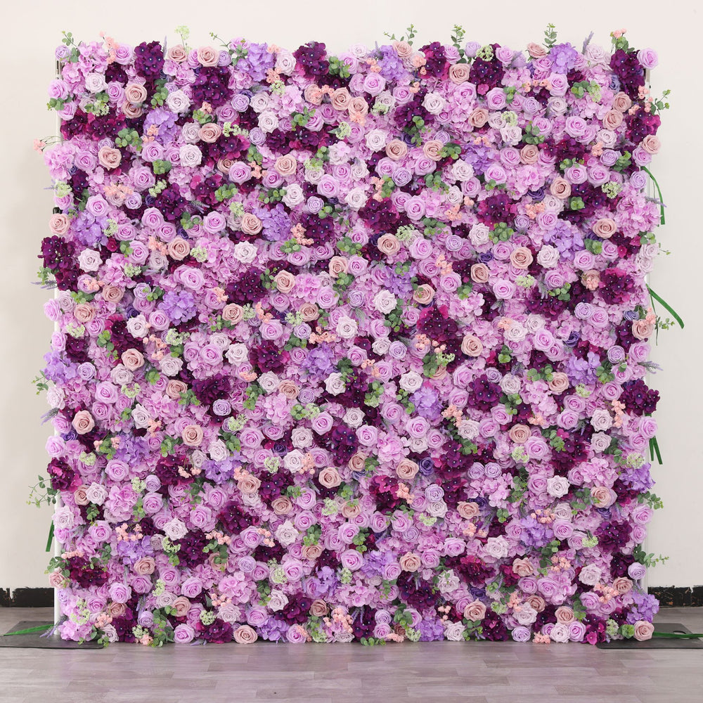3D Purple Rose & Hydrangea Artificial Flower Wall Backdrop for Wedding & Event Decor