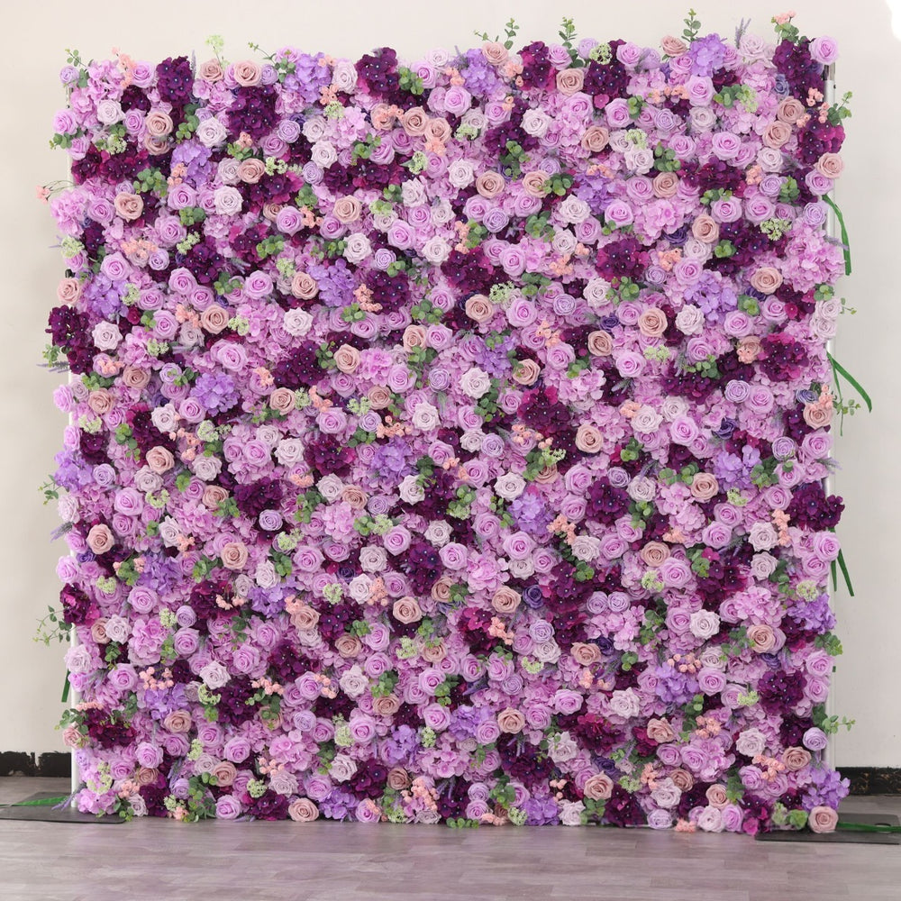3D Purple Rose & Hydrangea Artificial Flower Wall Backdrop for Wedding & Event Decor