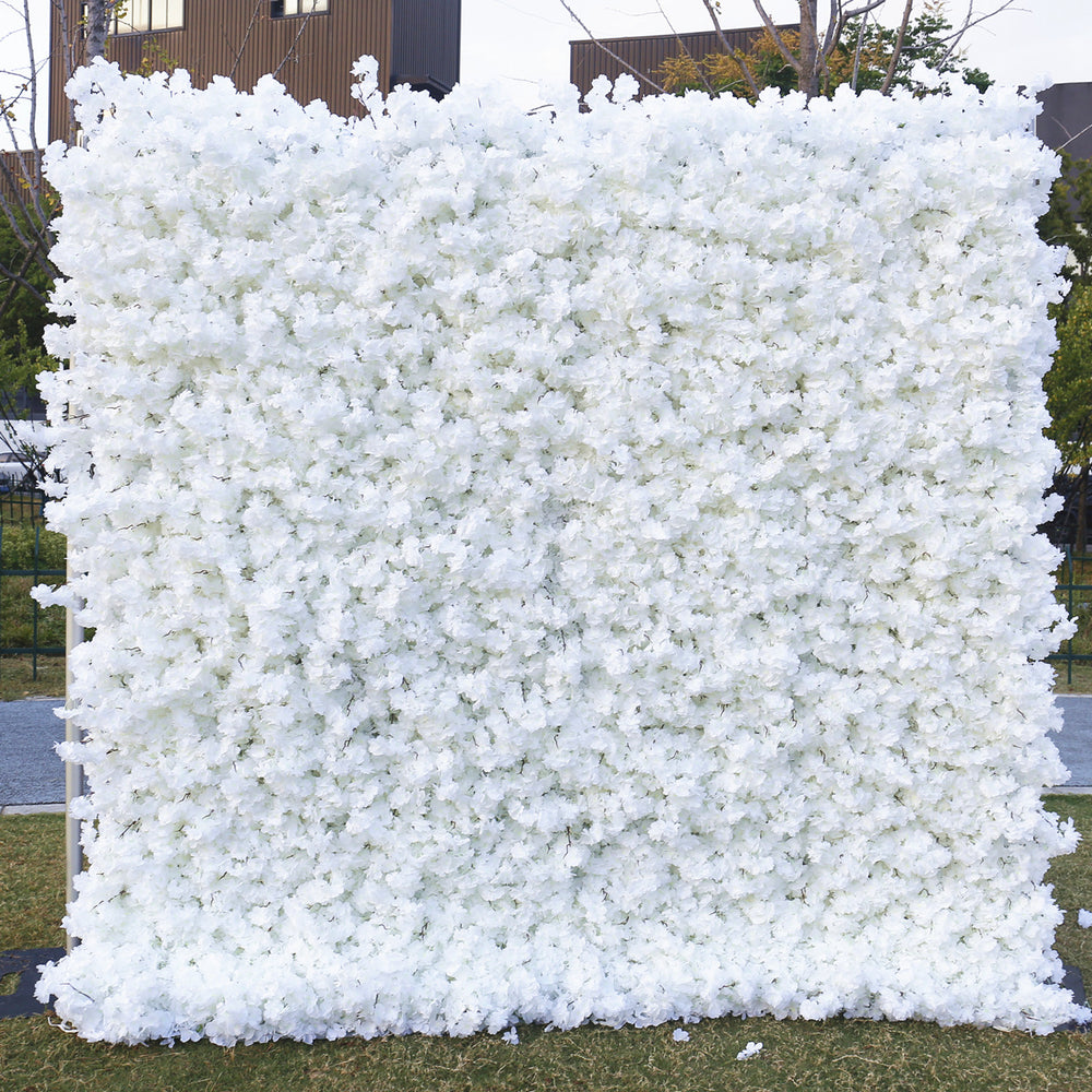 3D White Artificial Flower Wall 8x8ft Backdrop for Wedding & Events