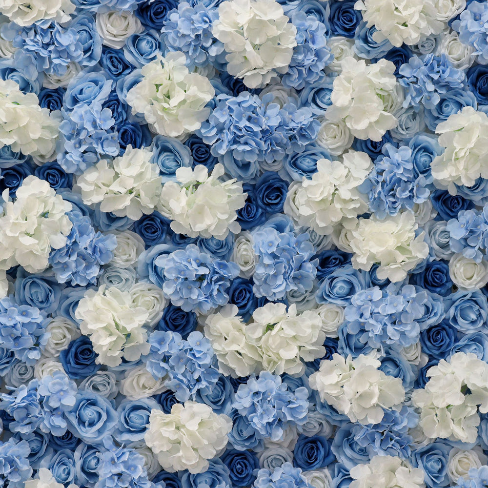 Atlasflowerswall Premium 3D White & Blue Hydrangea Fabric Roll Up Flower Wall Backdrop