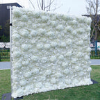 3D White Hydrangea & Rose Artificial Flower Wall Roll-Up Backdrop for Wedding Decor