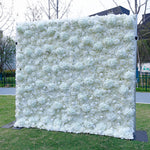 Atlasflowerswall 3D White Hydrangea & Rose Artificial Flower Wall Roll-Up Backdrop for Wedding Decor
