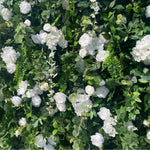 Atlasflowerswall 3D White Rose and Green Leaf Fabric Wedding Backdrop Flower Wall