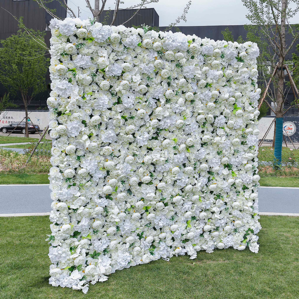 3D White Rose Artificial Fabric Backdrop Rolling Up Curtain Flower Wall - Wedding Decoration