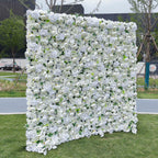 3D White Rose Artificial Fabric Backdrop Rolling Up Curtain Flower Wall - Wedding Decoration