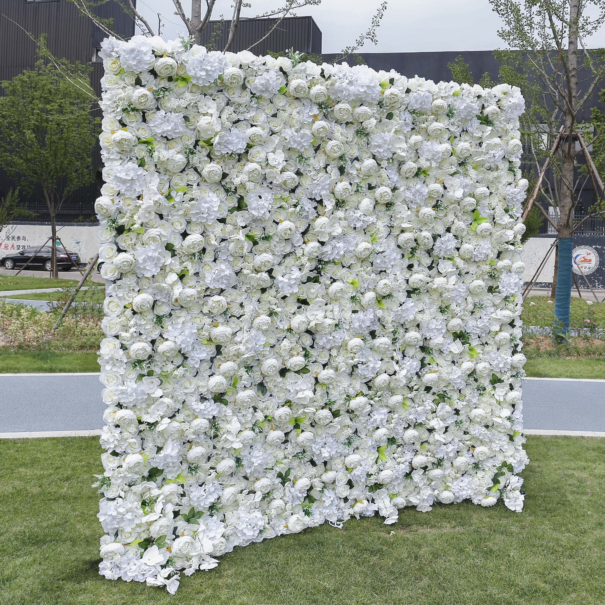3D White Rose Artificial Fabric Backdrop Rolling Up Curtain Flower Wall - Wedding Decoration