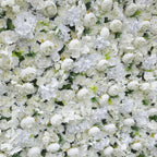 3D White Rose Artificial Fabric Backdrop Rolling Up Curtain Flower Wall - Wedding Decoration