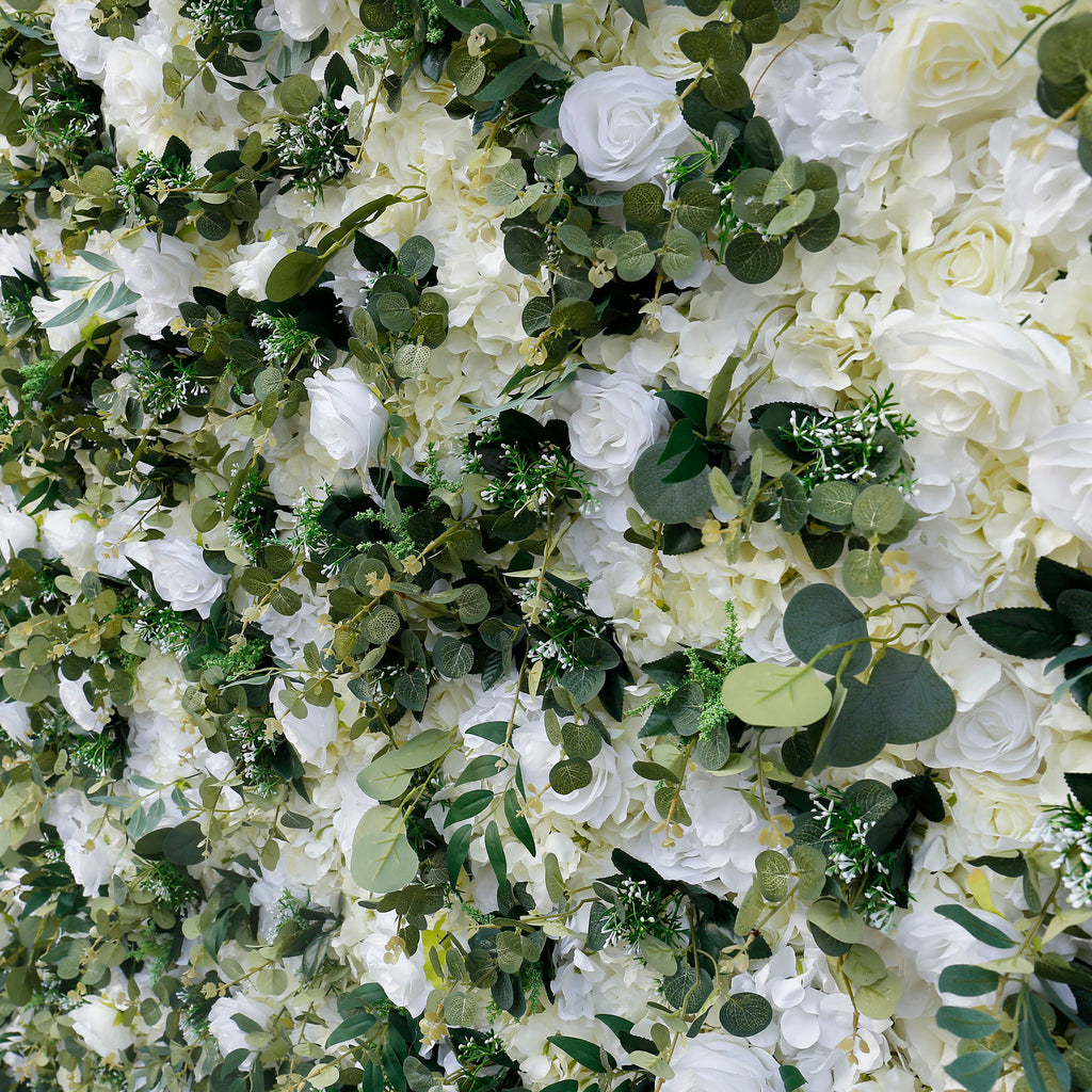 3D White Rose Greenery Fabric Flower Wall Backdrop for Event & Party Decor