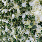 3D White Rose Greenery Fabric Flower Wall Backdrop for Event & Party Decor