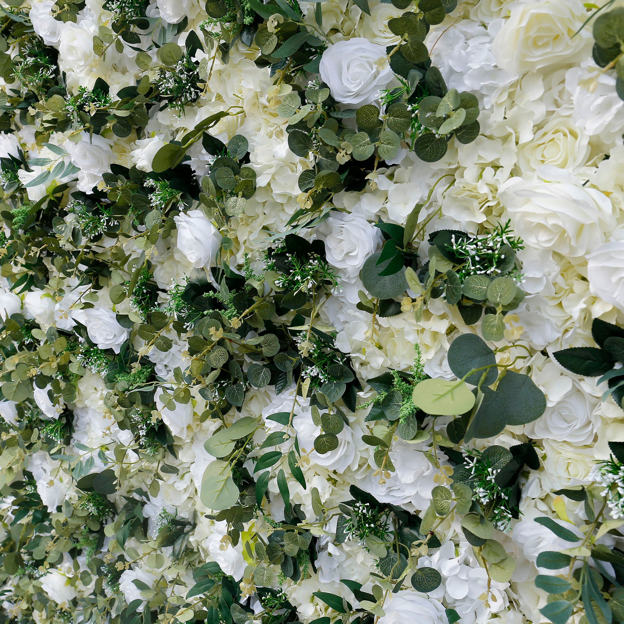 3D White Rose Greenery Fabric Flower Wall Backdrop for Event & Party Decor