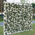 3D White Rose Greenery Fabric Flower Wall Backdrop for Event & Party Decor