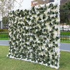 3D White Rose Greenery Fabric Flower Wall Backdrop for Event & Party Decor