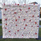 3D White Rose with Blush Pink Artificial Flower Wall Backdrop for Wedding & Event Decor
