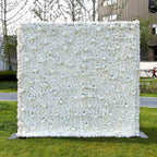 3D White Roses Fabric Artificial Rolling Up Curtain Flower Wall for Wedding & Event Decor