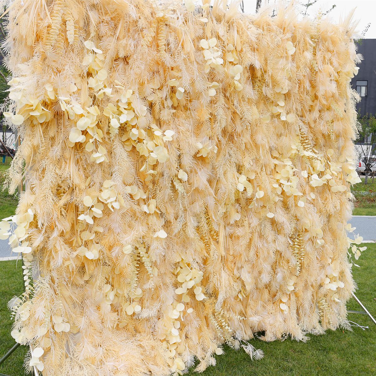 5D Beige Feather Pampas Grass Flower Wall Backdrop for Party Event Decor