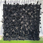 5D Black Feather Rose Artificial Flower Wall Backdrop for Event & Party Decoration