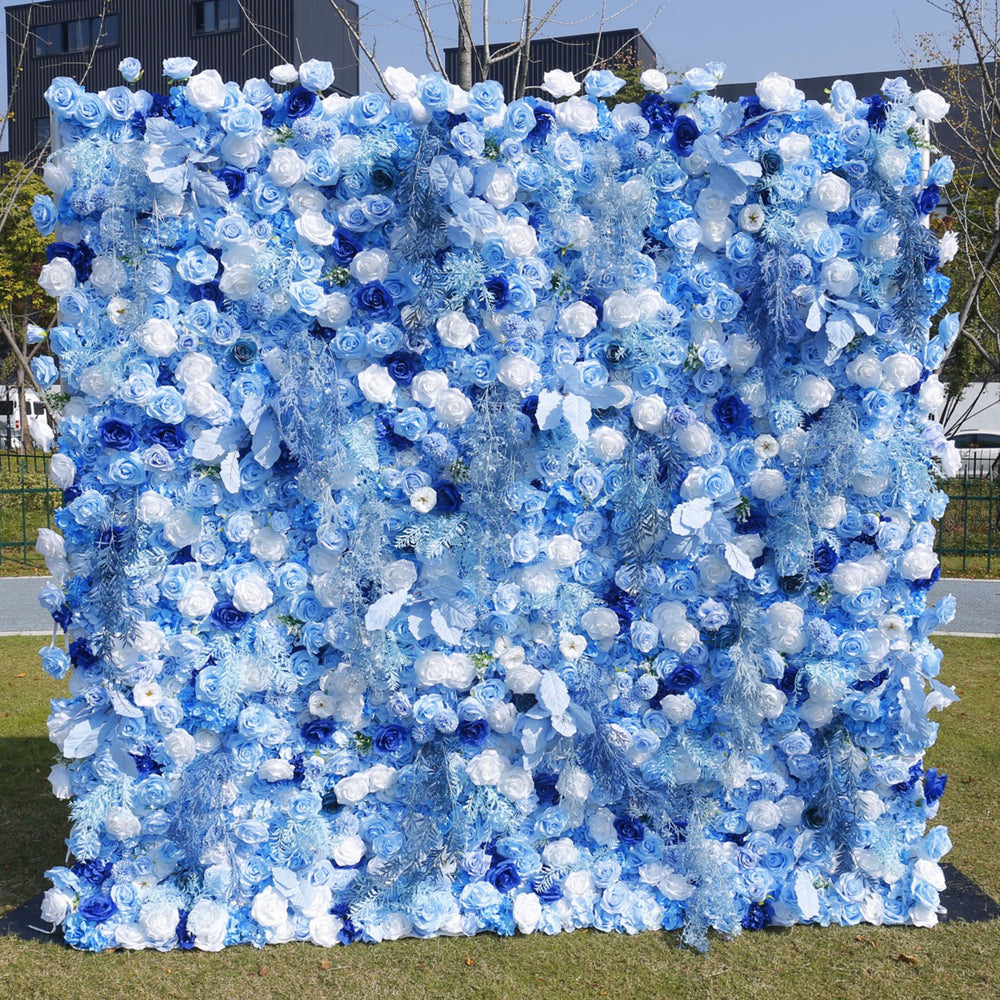 5D Blue Rose Flower Wall Backdrop with Fabric Backing for Wedding Party
